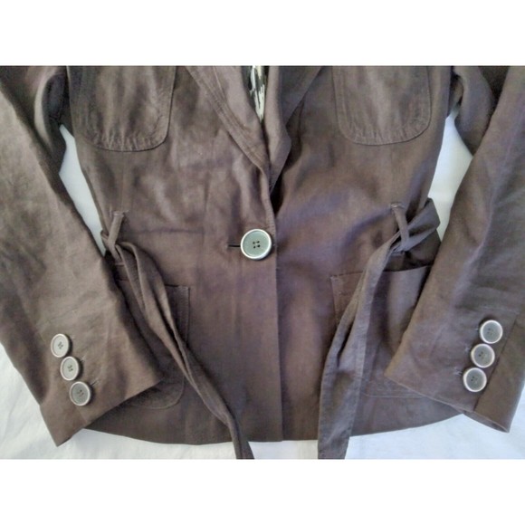 Ted Lapidus Blazer Linen Blend Belted Brown Womens Size FR 46 US 12 - Picture 6 of 10